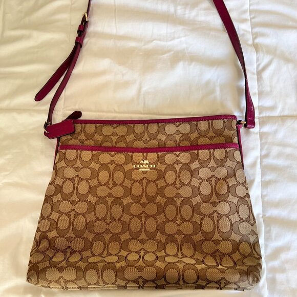 Coach File Crossbody Signature Canvas Brown/ Plum - Picture 1 of 16